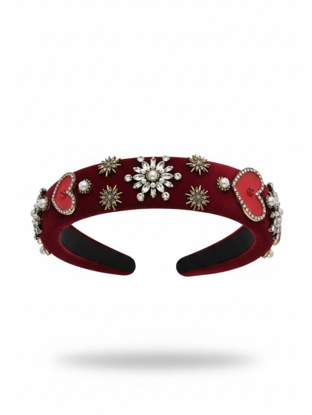 Sassified Boutique Nwt Burgundy Velvet Headband with Crystal & Pearl Accents